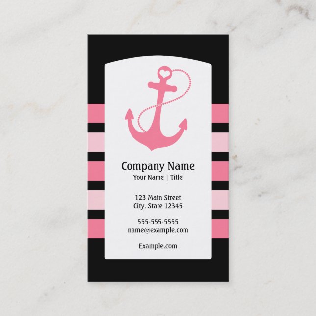 Carte De Visite Ancre nautique de rose et de noir (Devant)