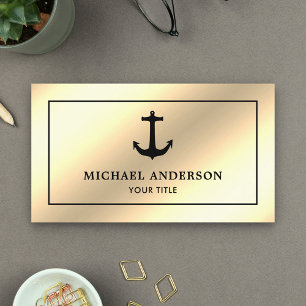 Carte De Visite Ancre Nautique Noire Faux Cream Gold Foil