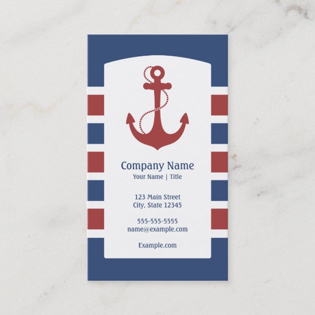 Carte De Visite Ancre nautique rouge et bleue (Devant)