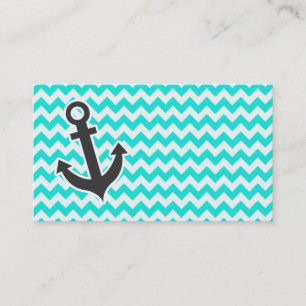 Carte De Visite Ancre nautique sur Aqua Color Chevron