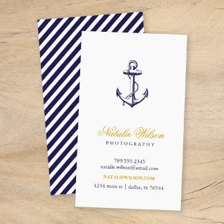 Carte De Visite Ancre Vintage bleue marine verticale