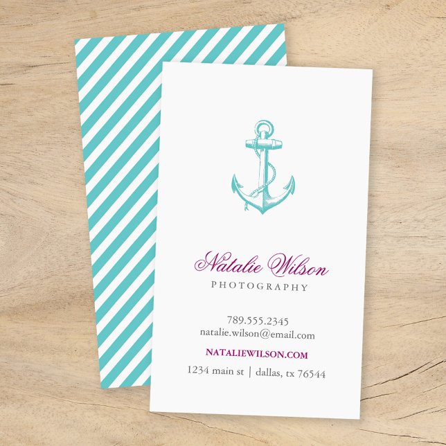 Carte De Visite Ancre Vintage turquoise verticale (Créateur téléchargé)