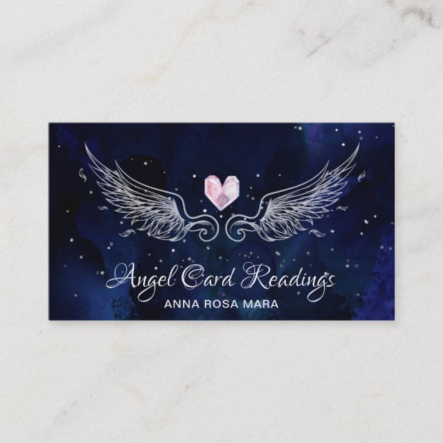 Carte De Visite *~* Ange ailes Starry Night Sky Crystal Heart (Devant)