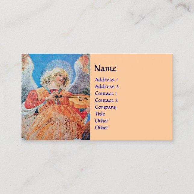 Carte De Visite ANGE DE NOËL À LA MUSIQUE Bleu Pêche (Devant)