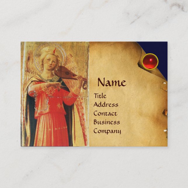 CARTE DE VISITE ANGE MUSICAL EN ROUGE ET OR (Devant)