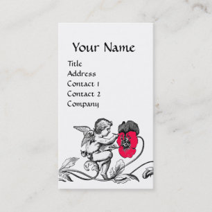 Carte De Visite ANGE PEINTURE D'UN MONOGRAMME FLEURIER ROSE noir b