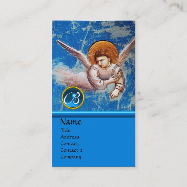 CARTE DE VISITE ANGE VOL EN BLEU, MONOGRAMME DE GEM SAPPHIRE (Devant)