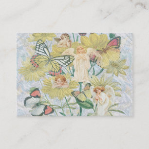 Carte De Visite Anges, papillons et fleurs en jaune