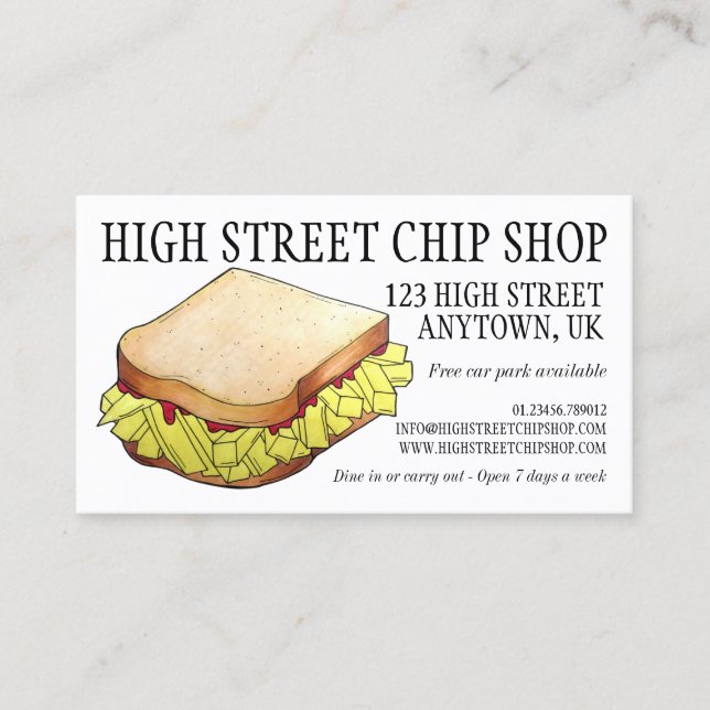 Carte De Visite Anglais Chip Shop Sandwich Butty Takeaway UK Food (Devant)