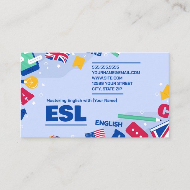 Carte De Visite anglais enseignant ESL (Devant)