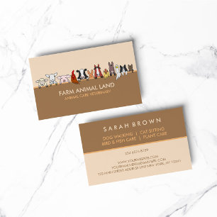 Carte De Visite Animal de ferme vétérinaire Orange Brown