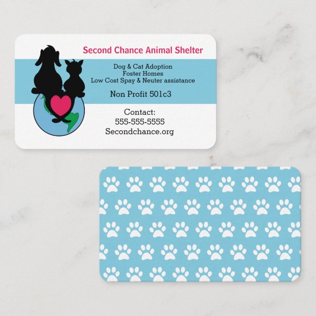 Carte De Visite Animal Shelter Chien Chat Coeur Modèle (Devant / Derrière)