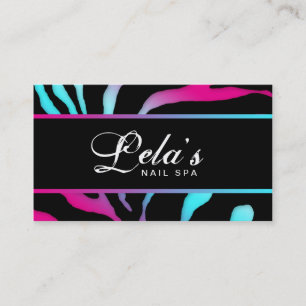 Carte de visite animal Zebra Nail Salon bleu rose