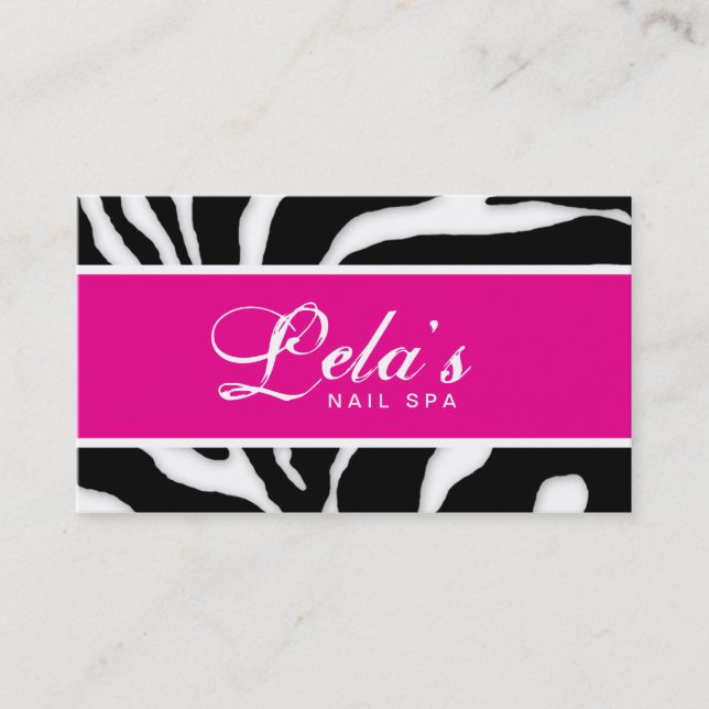 Carte de visite animal Zebra Nail Salon rose Angle (Devant)