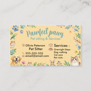Carte De Visite Animaux aquarelles mignons Siège pour animaux de c