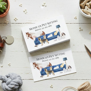 Carte De Visite Animaux assis Chien Chat Entraînement Aquarelle An
