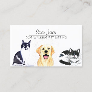 Carte De Visite Animaux assis Chien marchant Chat Aquarelle