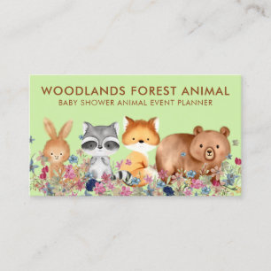 Carte De Visite Animaux Bébé Ours Renard Raton laveur Lapin vert