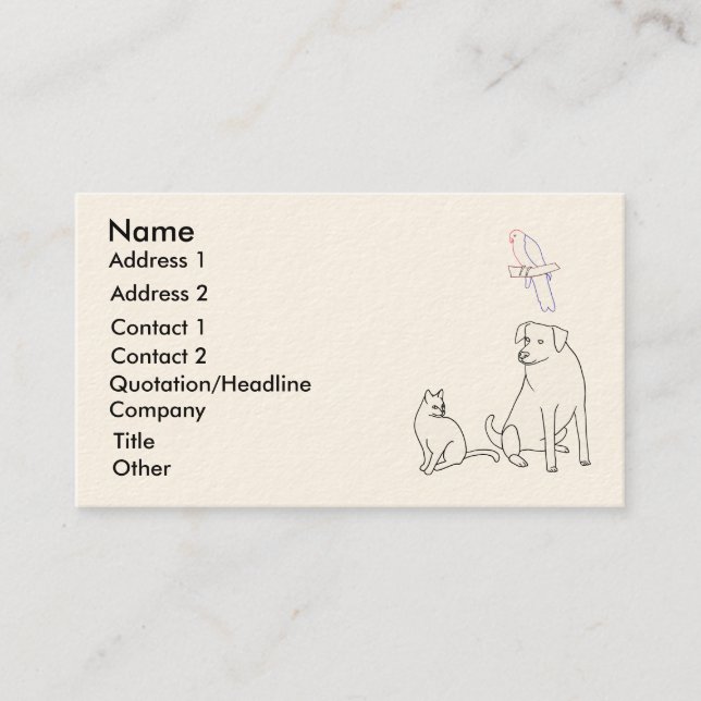 Carte De Visite Animaux de compagnie, service animal de compagnie, (Devant)