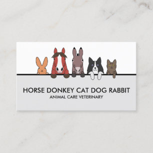 Carte De Visite Animaux de ferme Cheval Âne Chat Chien Lapin