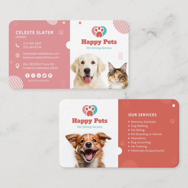 Carte De Visite Animaux domestiques, Clinique Vétérinaire, Animaux (Devant / Derrière)