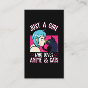 Carte De Visite Anime Girl Love Cat Otaku Japonais Comic Manga Fan