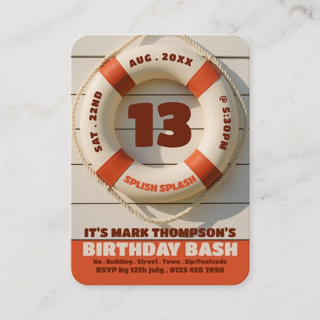 Carte De Visite Anneau de vie, fête de la piscine Billets de remis (Devant)