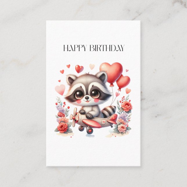 Carte De Visite Anniversaire de Raton Laveur Volant (Devant)