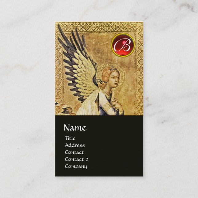 Carte De Visite ANNONCE ANGEL MONOGRAM, Ruby rouge, Or (Devant)