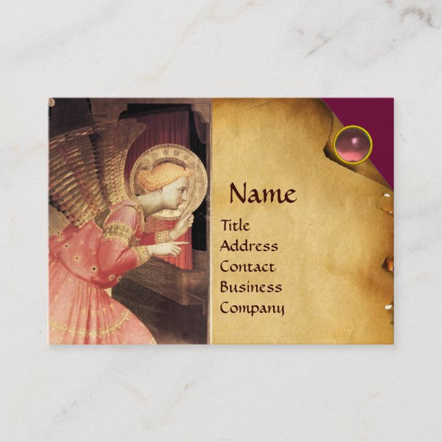 CARTE DE VISITE ANNONCIATION ANGE EN OR ET ROSE (Devant)