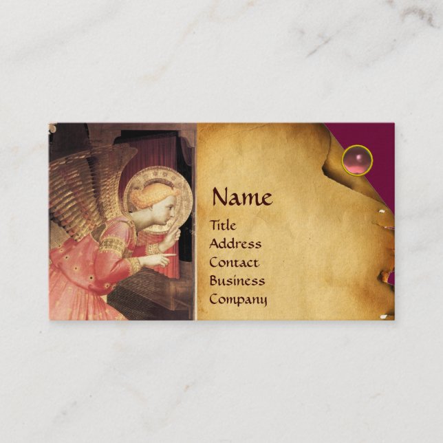 CARTE DE VISITE ANNONCIATION ANGE EN OR ET ROSE (Devant)
