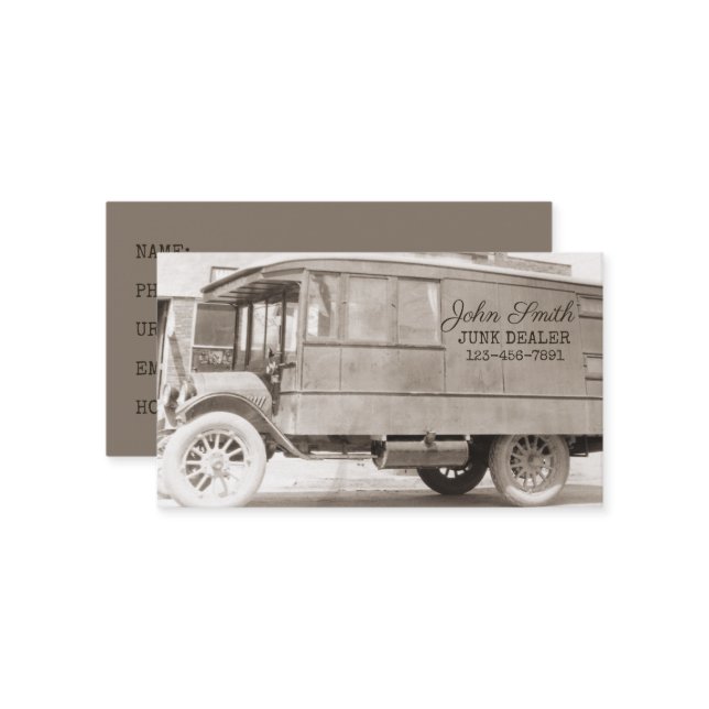 Carte De Visite Antique Camion Sepia Junk Concessionnaire Arrière  (Devant/Arrière en situation)