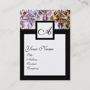 Carte De Visite ANTIQUE DAMASK CARRÉ MONOGRAM, or noir violet