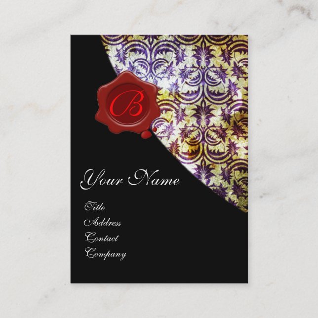 Carte De Visite ANTIQUE DAMASK RED WAX SEAL MONOGRAS violet (Devant)