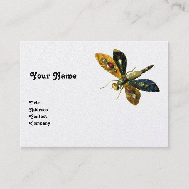 Carte De Visite ANTIQUE DRAGONFLY JEWEL Black White Pearl Papier (Devant)