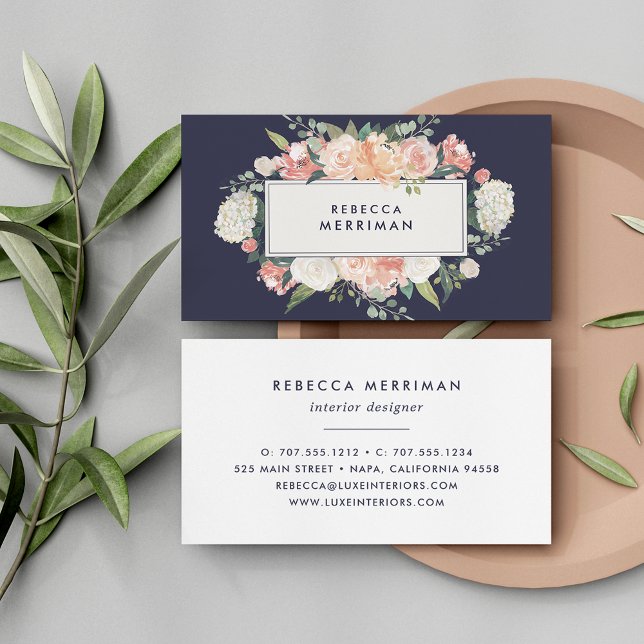 Carte De Visite Antique Floral Blush & Navy (Créateur téléchargé)