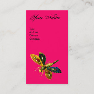 Carte De Visite ANTIQUE LIBELLULE BIJOU MONOGRAMME ; Fuchsia Noir