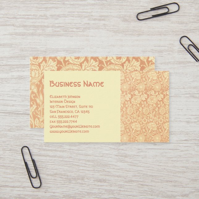 Carte De Visite Antique Victorien William Morris Carnations Roses (Devant/Arrière en situation)