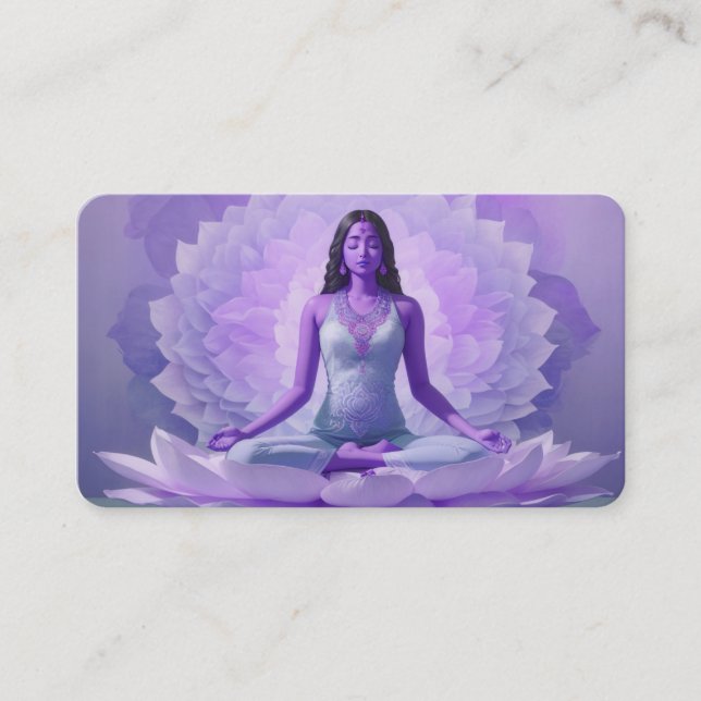Carte De Visite *~* AP32 Lavande Lotus Yoga Femme QR Mandala (Devant)