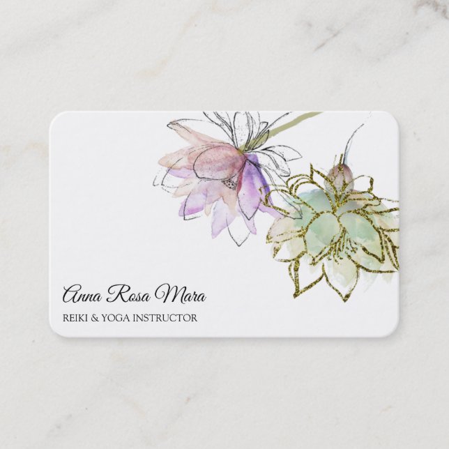 Carte De Visite *~* AP32 Lotus rose Yoga Logo Fleur Zen QR (Devant)