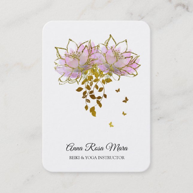 Carte De Visite *~* AP32 Pink Lotus Butterfly Floral Logo Zen QR (Devant)