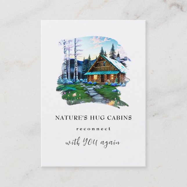 Carte De Visite *~* AP49 Chalet Cabine rustique QR Spring Birches (Devant)