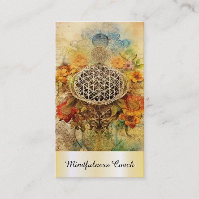 Carte De Visite *~* AP92 Yoga QR Gold Flower of Life Reiki Sacred (Devant)