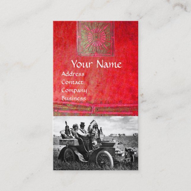 CARTE DE VISITE APACHES ET GERONIMO CONDUISANT UNE VOITURE À MOTEU (Devant)