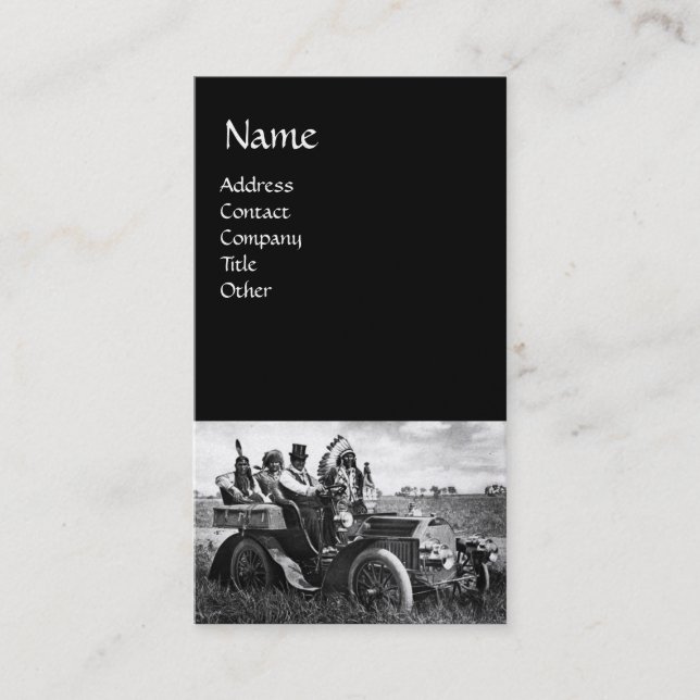 CARTE DE VISITE APACHES ET GERONIMO CONDUISANT UNE VOITURE À MOTEU (Devant)