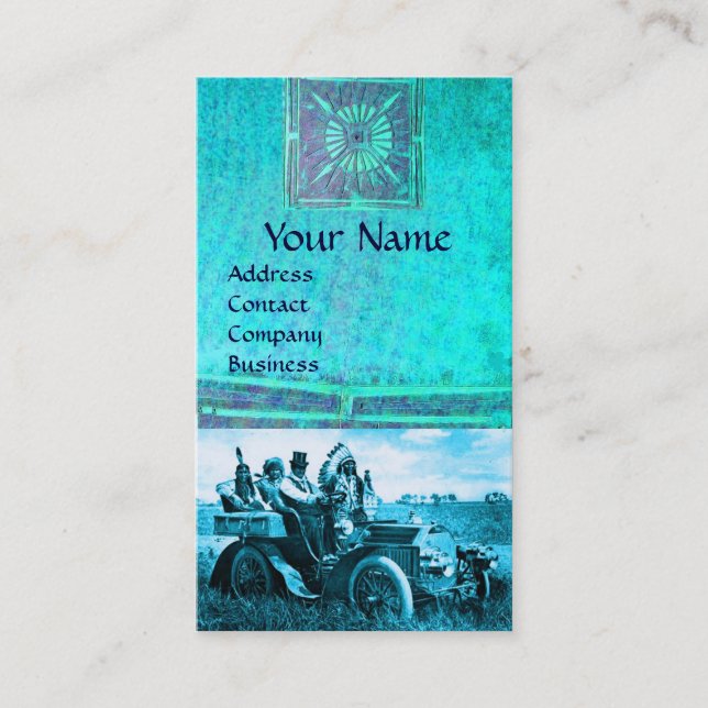 CARTE DE VISITE APACHES ET GERONIMO CONDUISANT UNE VOITURE À MOTEU (Devant)