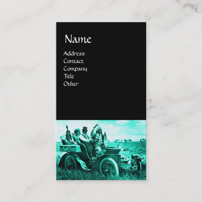 CARTE DE VISITE APACHES ET GERONIMO CONDUISANT UNE VOITURE À MOTEU (Devant)