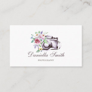 Carte De Visite Appareil photo floral Minimaliste Code QR Photogra