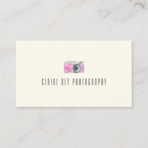 Carte De Visite Appareil photo rétro aquarelle rose Logo photograp