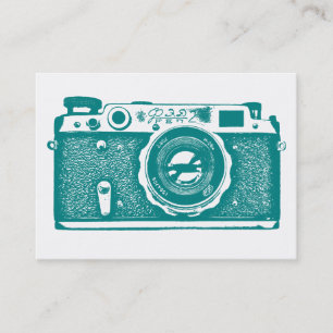 Carte De Visite Appareil-photo russe - DK cyan sur le blanc